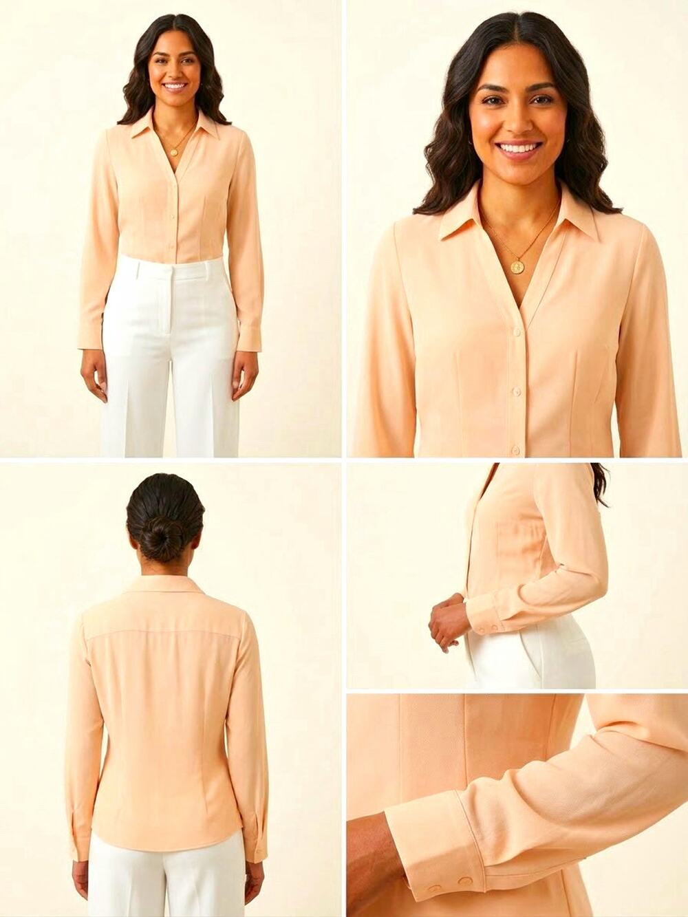 NWT Flamingals Peach Blush V-Neck Button Up Long Sleeve Blouse Top Sz L